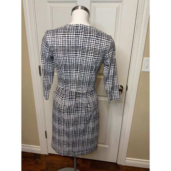 J. McLaughlin White Black Windowpane Check Long Sleeve Fit & Flare Dress Size XS - Picture 4 of 5